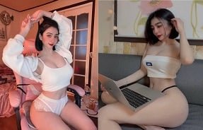 Beleza com atraente costas revelando clipe de sexo dramático na cama